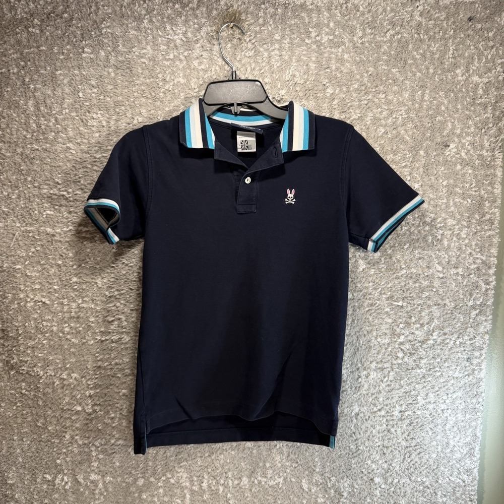 Psycho Bunny Polo Shirt Youth L, 14, 16 Navy Nautical Pima Cotton READ